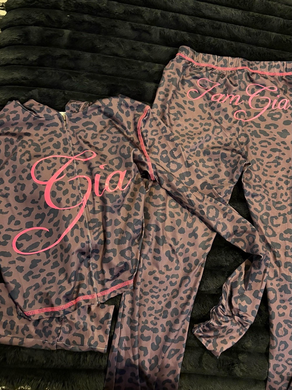 I.AM.GIA Pink Script Leopard-Print Pants and Hoodie Set - Size Medium